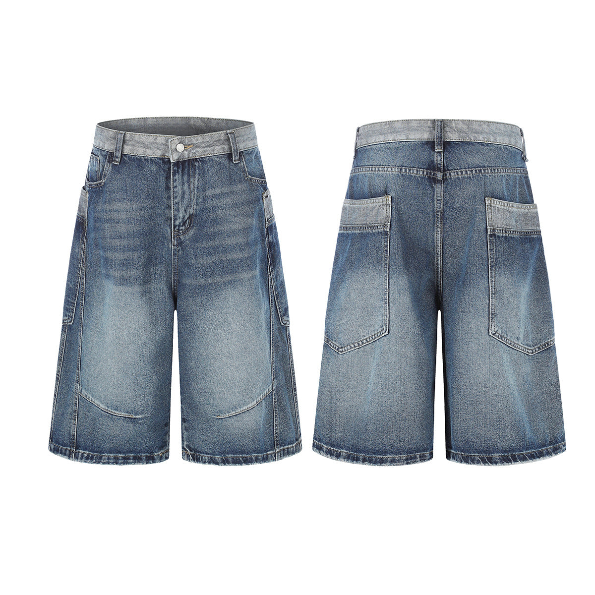 Deconstruction Patchwork Wide Leg Half Denim Pants WN25618