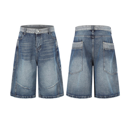 Deconstruction Patchwork Wide Leg Half Denim Pants WN25618