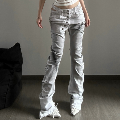 Washed Whisker Straight Denim Jeans WN20895