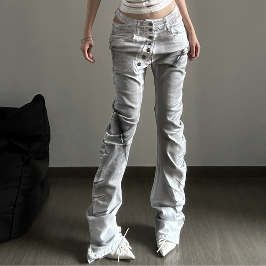 Washed Whisker Straight Denim Jeans WN20895