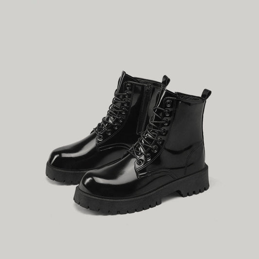 Glossy Platform Lace-Up Combat Boots WN23430
