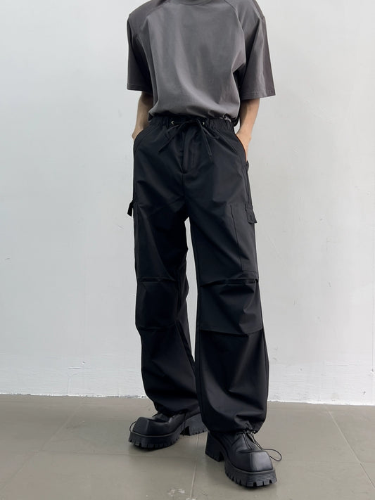 Drawstring Ankle Wide-Leg Sporty Cargo Pants WN7368