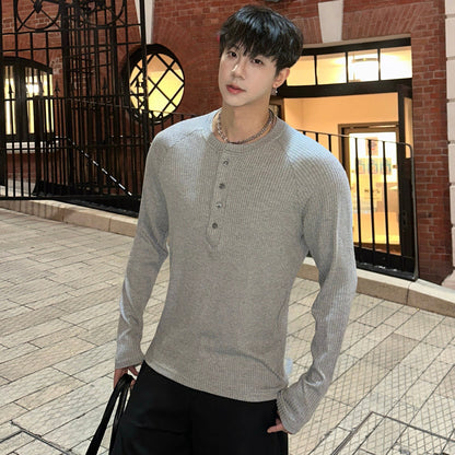 Henley Neck Ribbed Slim Long Sleeve T-Shirt WN25238