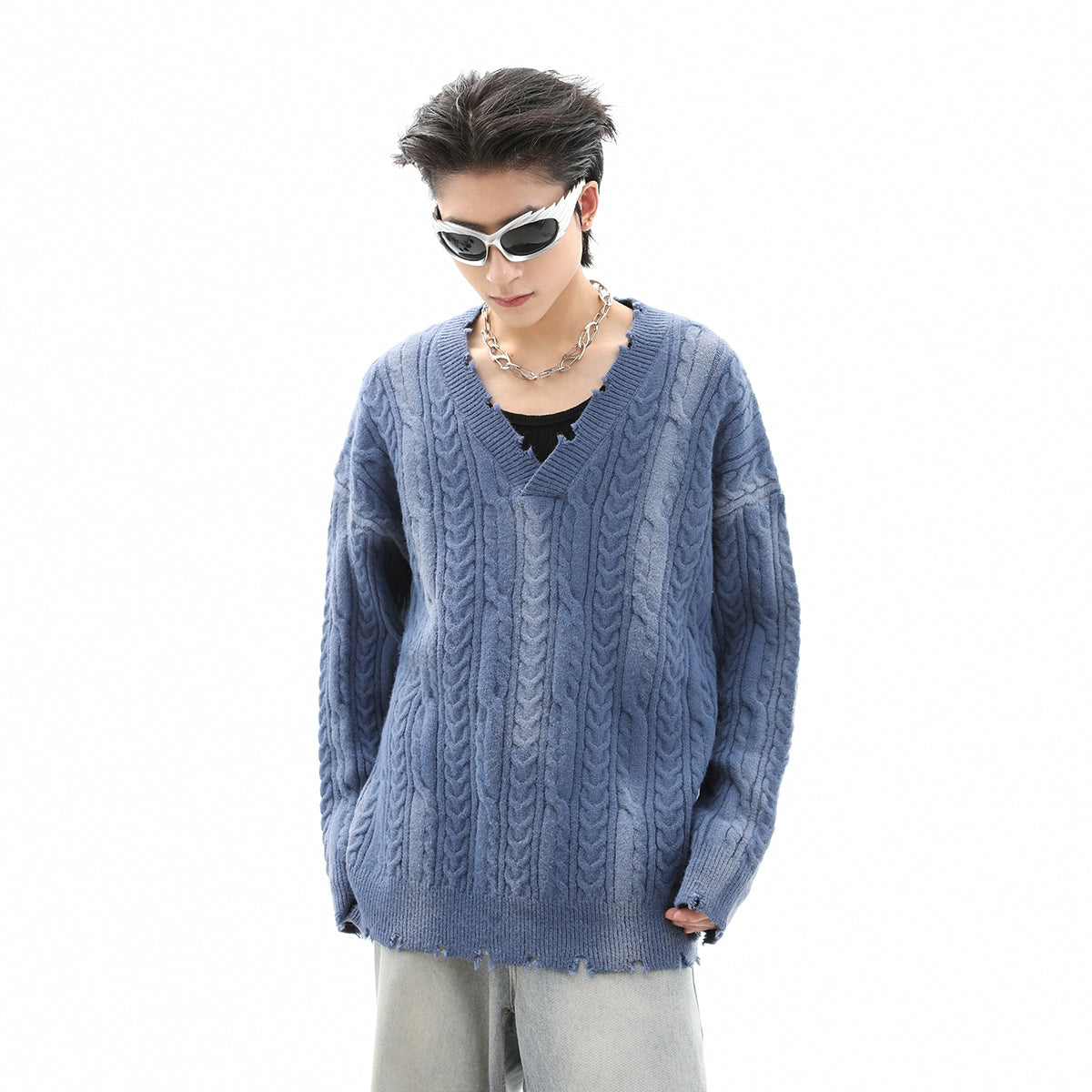 Oversize V-Neck Knit Sweater WN10337