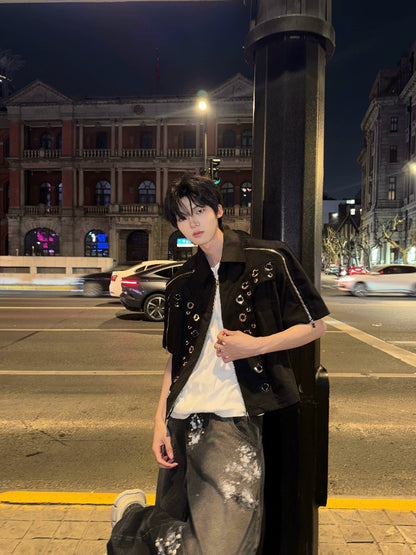 Metal Hollow Shoulder-Pad Zipper Jacket WN20739