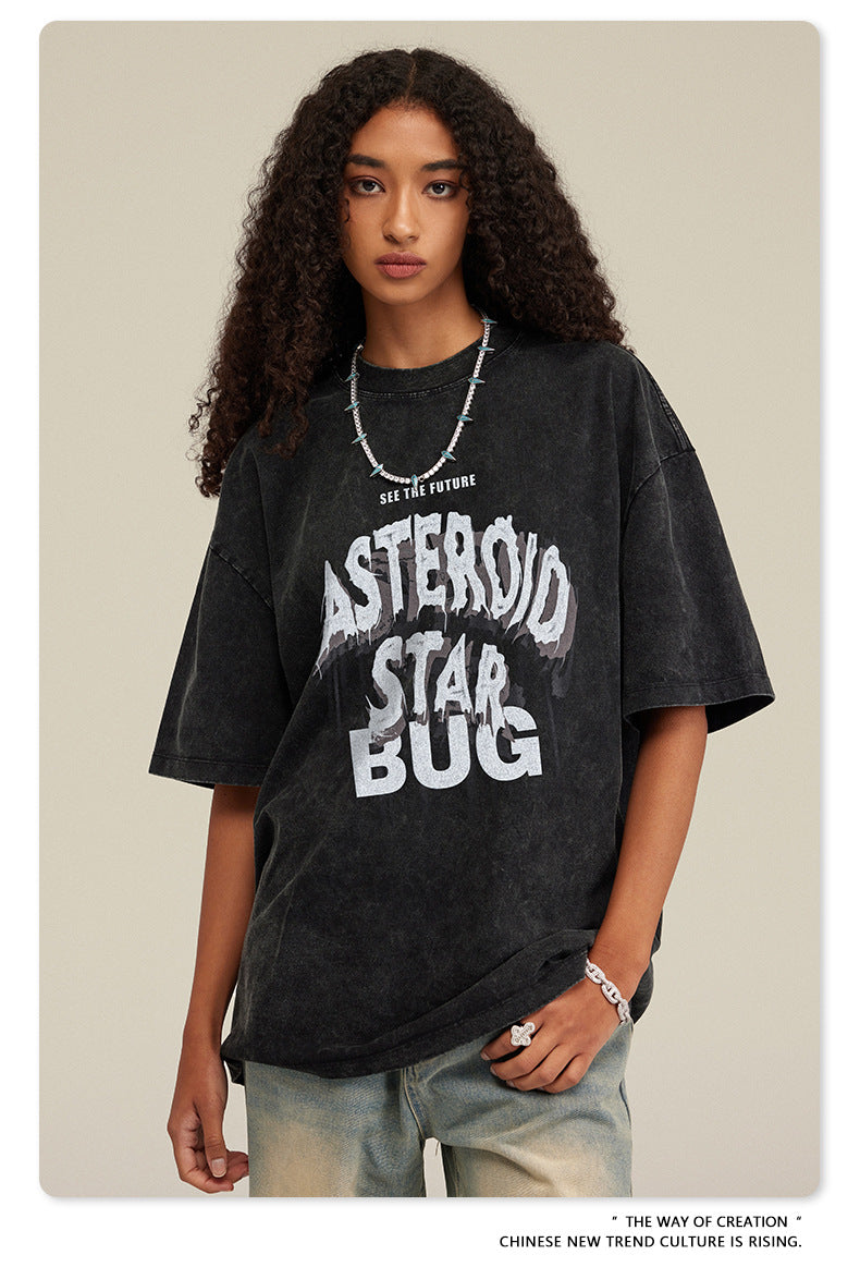 Washed Round Neck Pure Cotton Short Sleeve T-Shirt WN7832