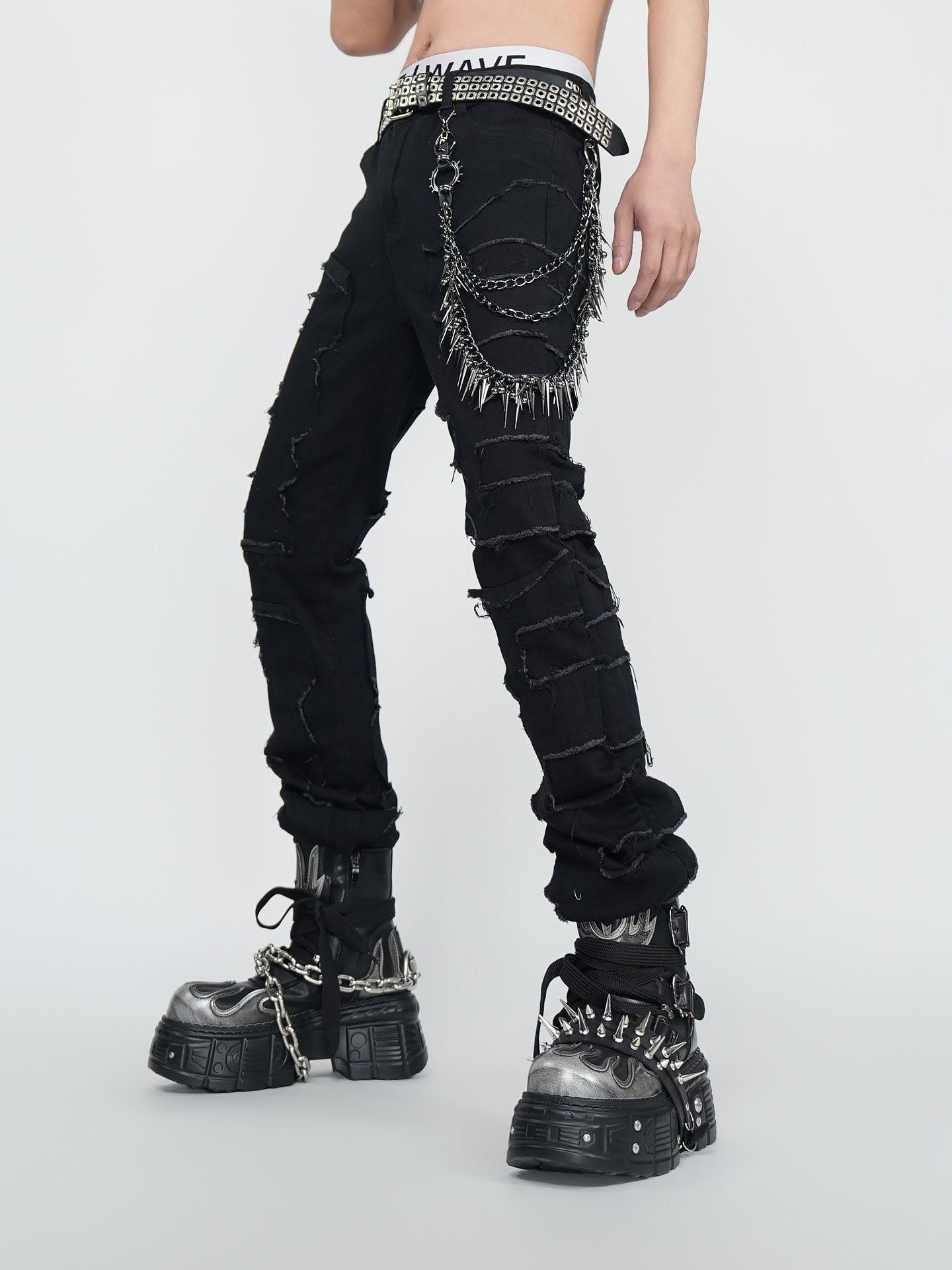 Damage Fray Fringe Straight Pants WN24292