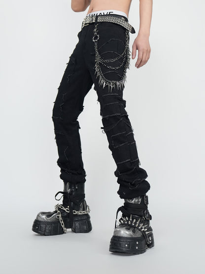 Damage Fray Fringe Straight Pants WN24292