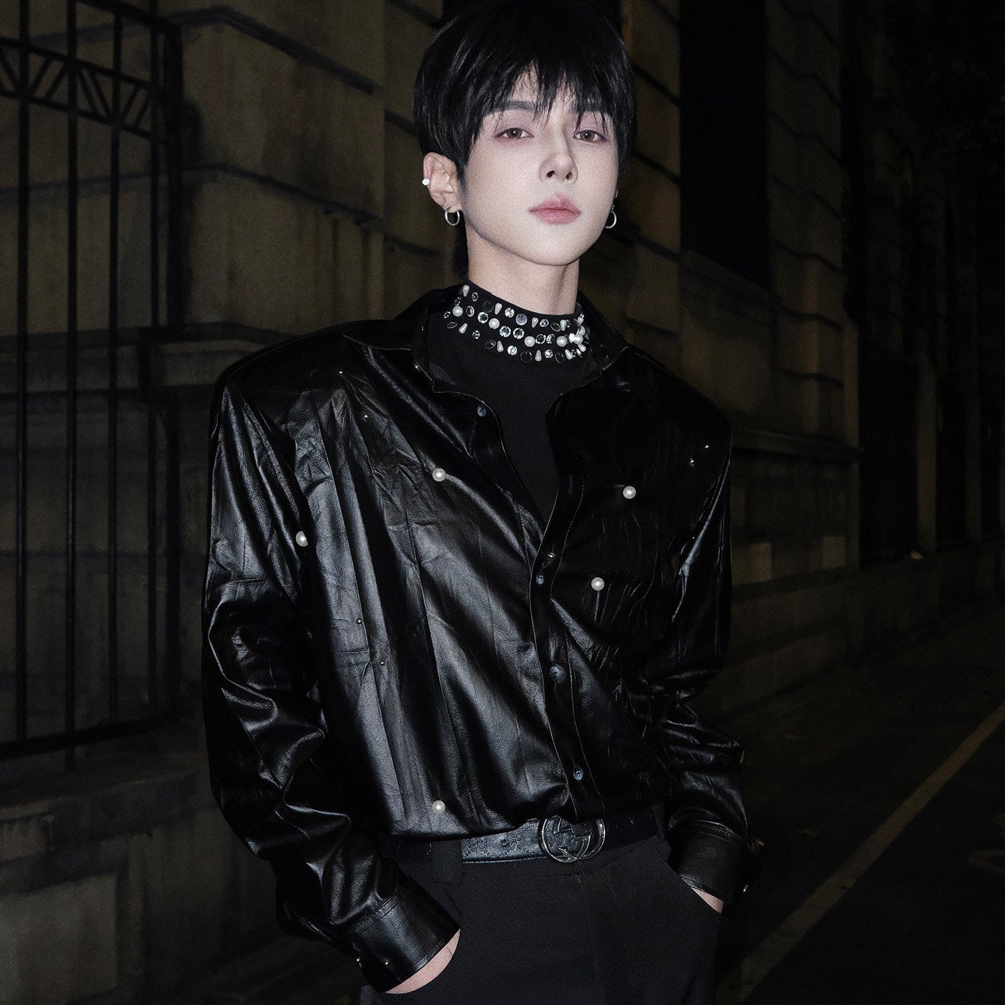 PU Leather Oversize Long Sleeve Shirt WN25122