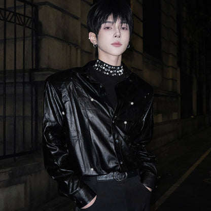 PU Leather Oversize Long Sleeve Shirt WN25122