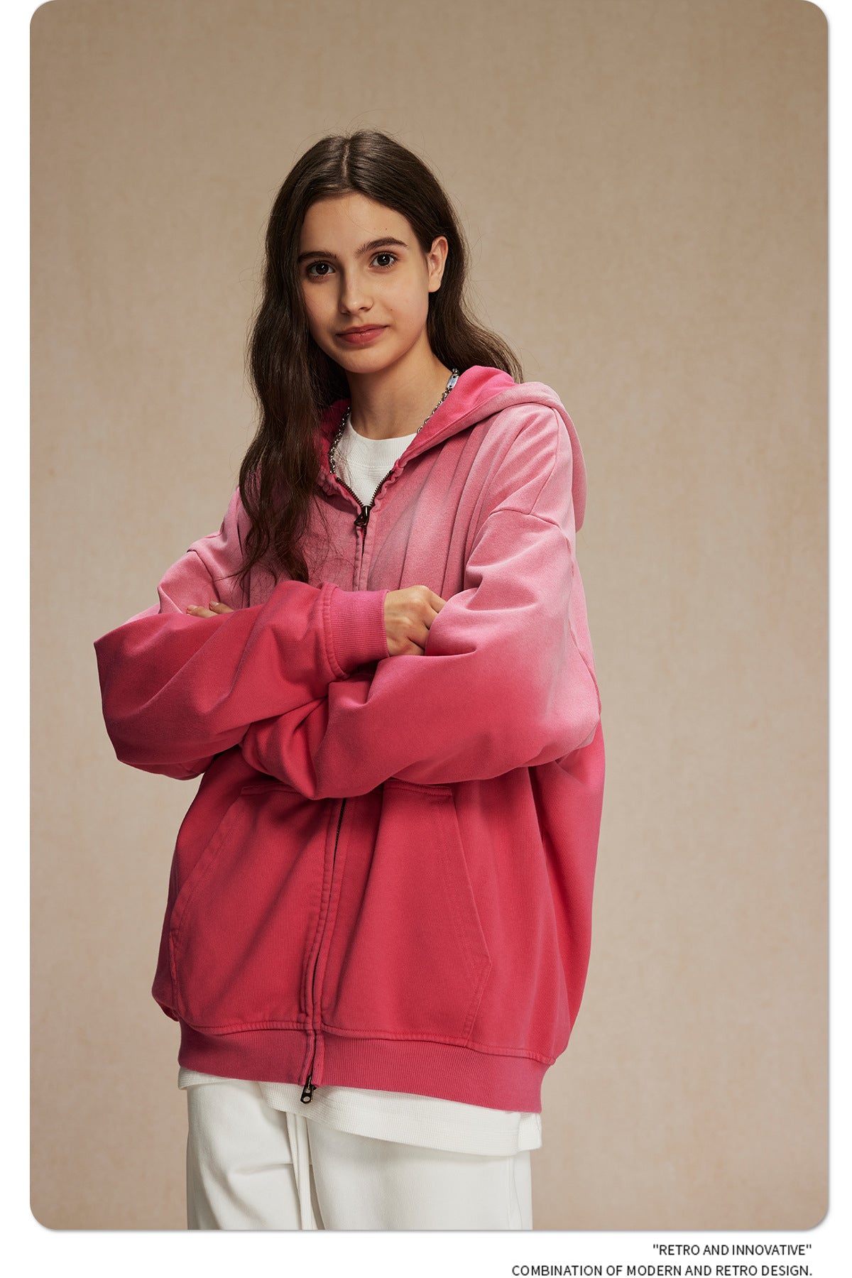 Spray-Dye Washed Oversize Zipper Hoodie WN10009