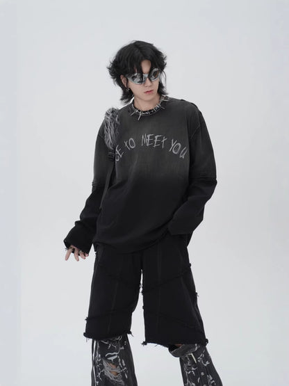 Washed Fake Layered Letter Graphic Short Sleeve T-Shirt WN28014