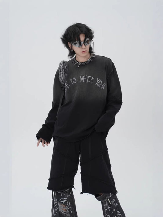 Washed Fake Layered Letter Graphic Short Sleeve T-Shirt WN28014