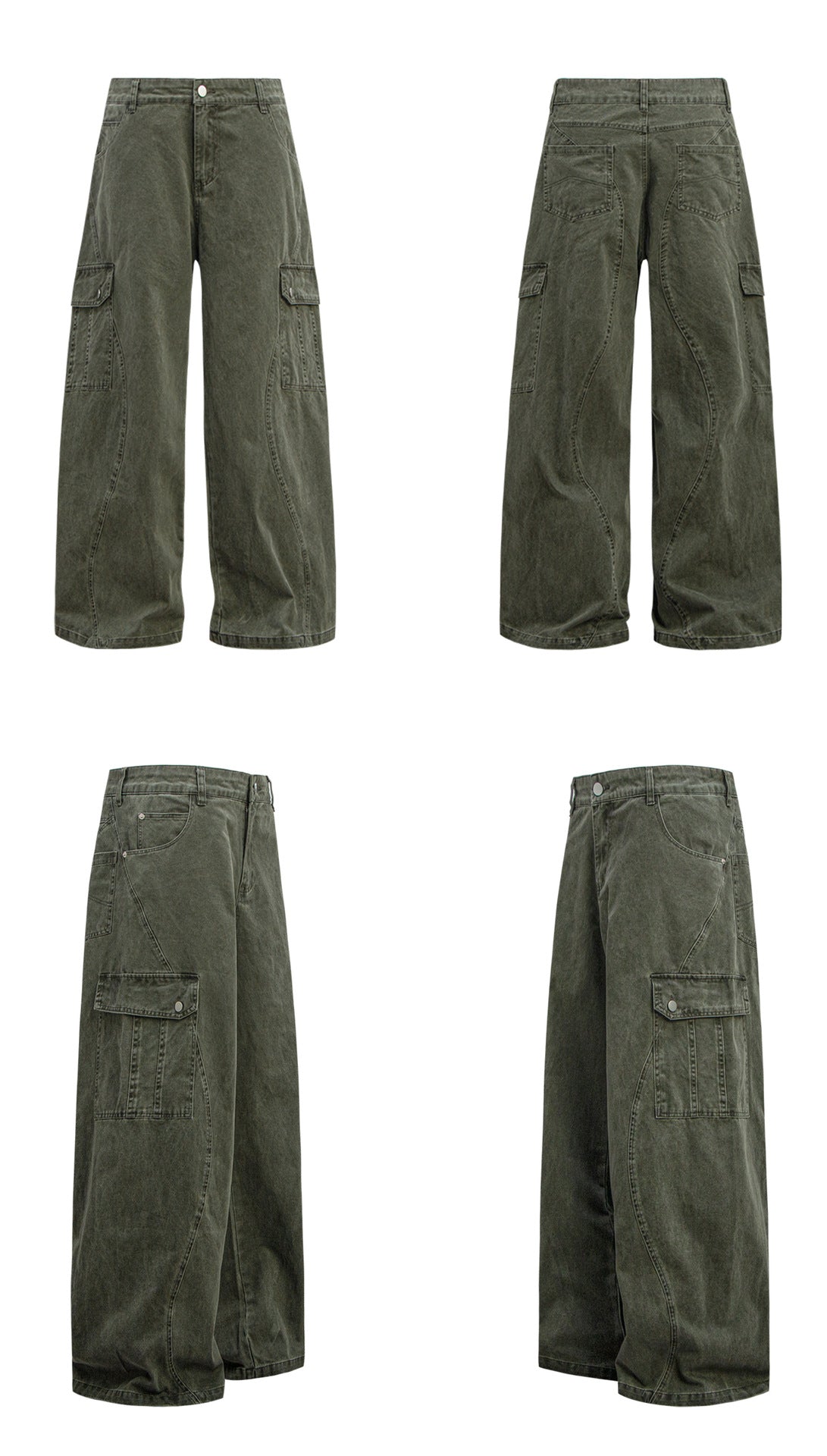 Washed Multi-Pocket Wide Leg Cargo Pants WN26231