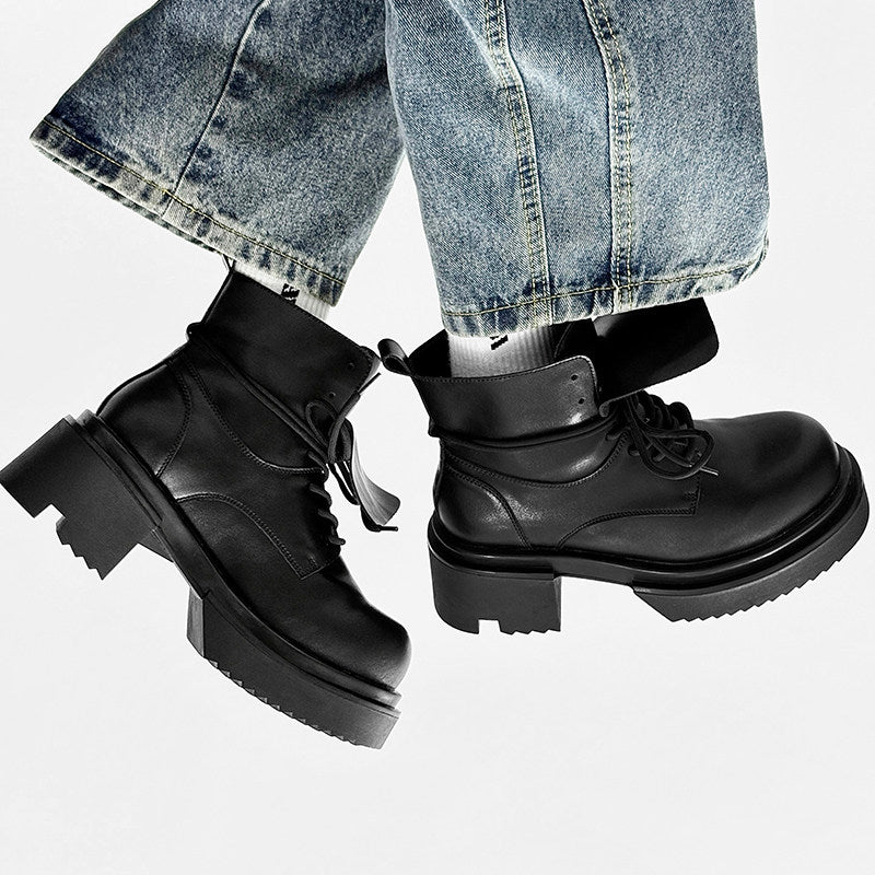 Chunky Platform Lace-Up Flap Boots WN24518