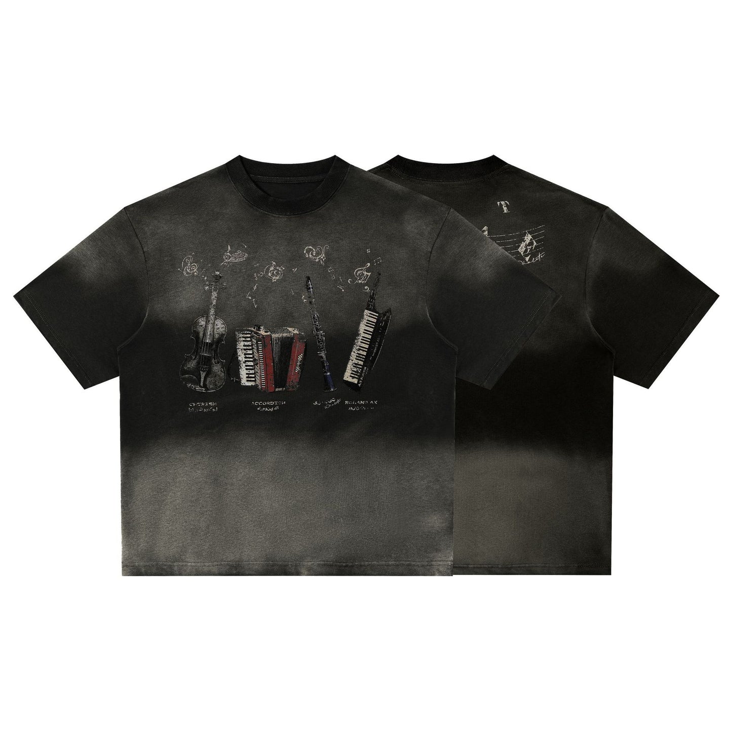 Instrument Print Washed Short Sleeve T-Shirt WN25477