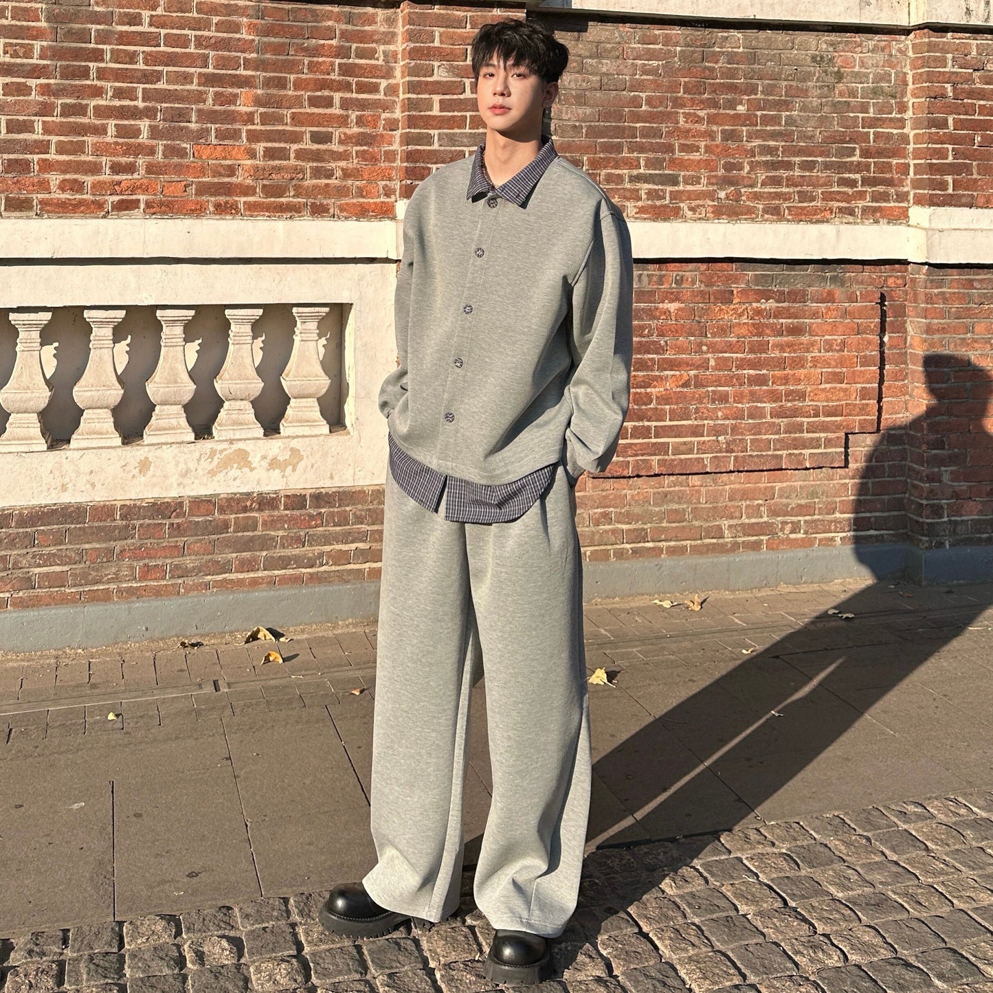 Fake Layered Jacket & Wide Leg Sweatpants Setup WN25162