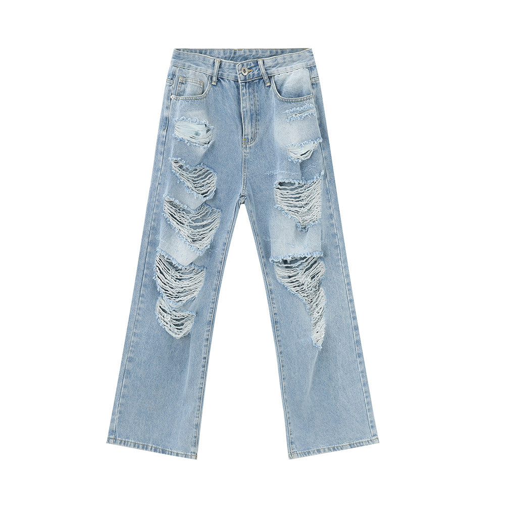 Damage Multi-Hole Straight Denim Jeans WN24963