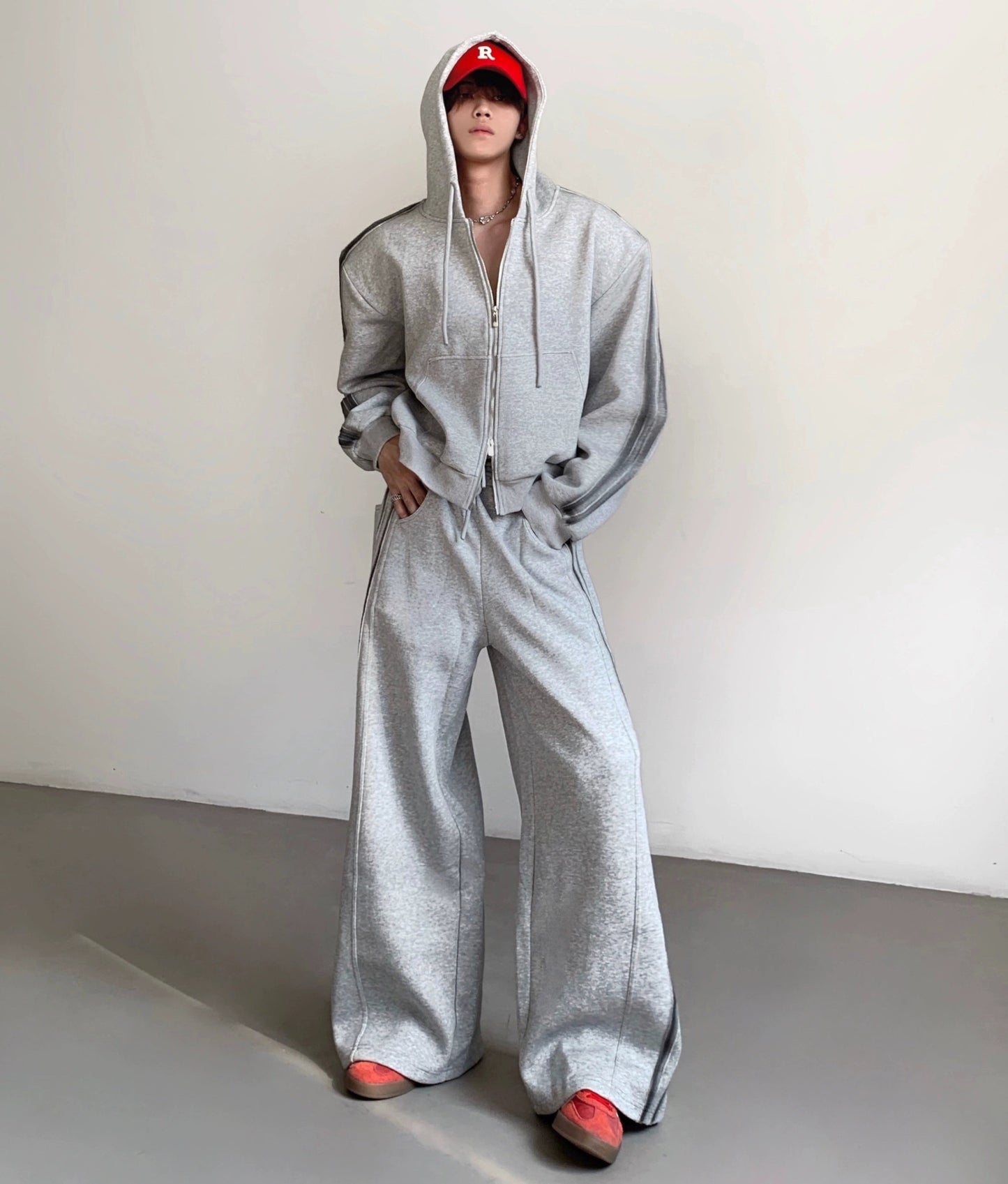 Double Zipper Hoodie & Wide Leg Pants Setup WN21955