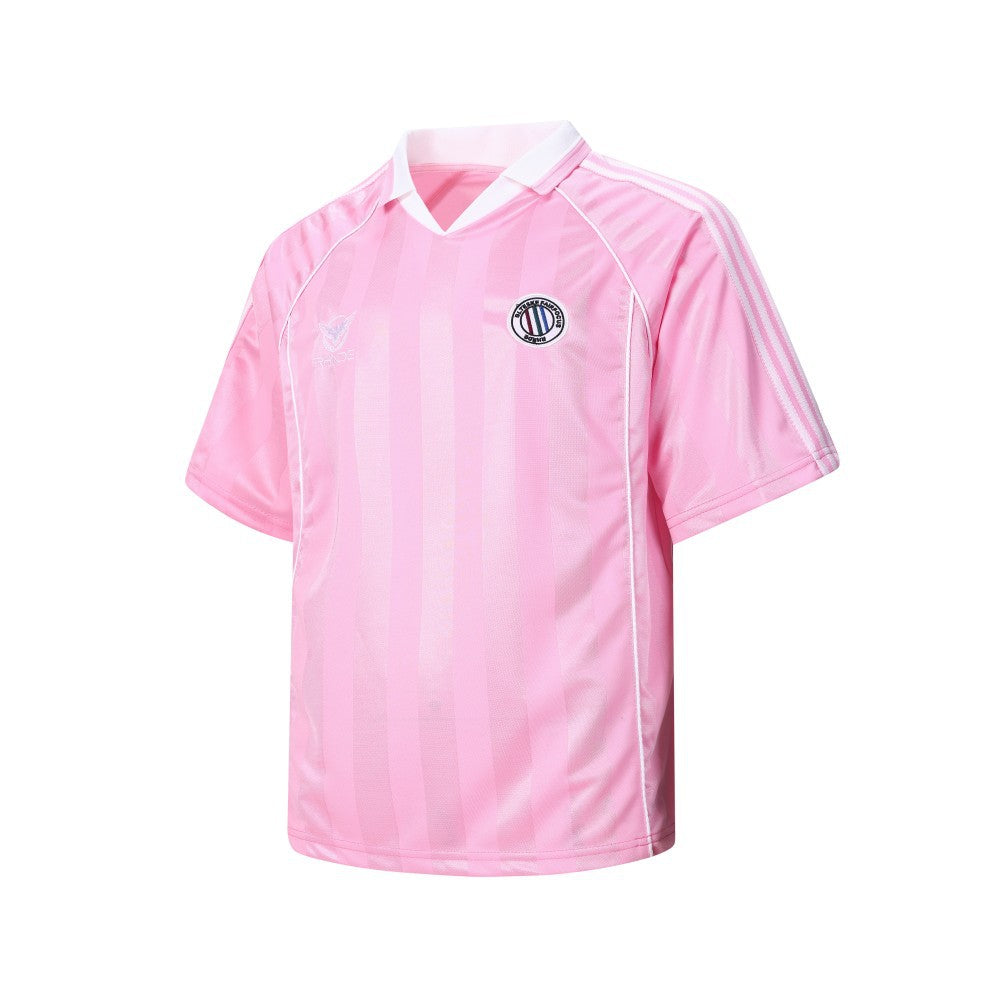 Vertical Stripe Jacquard Badge Embroidery Short Sleeve Shirt WN28041