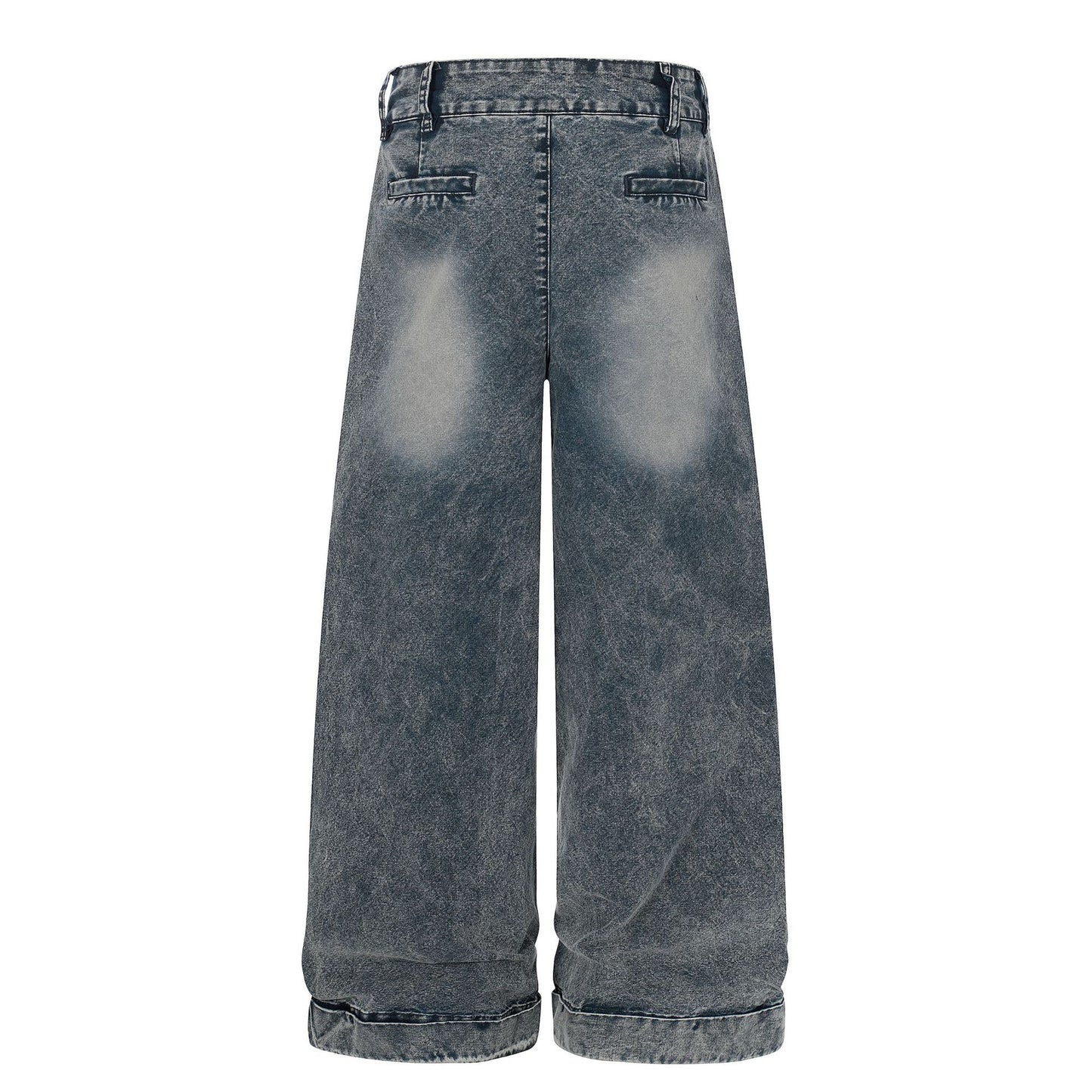 Washed Damage Wide Leg Curved Denim Jeans WN25860