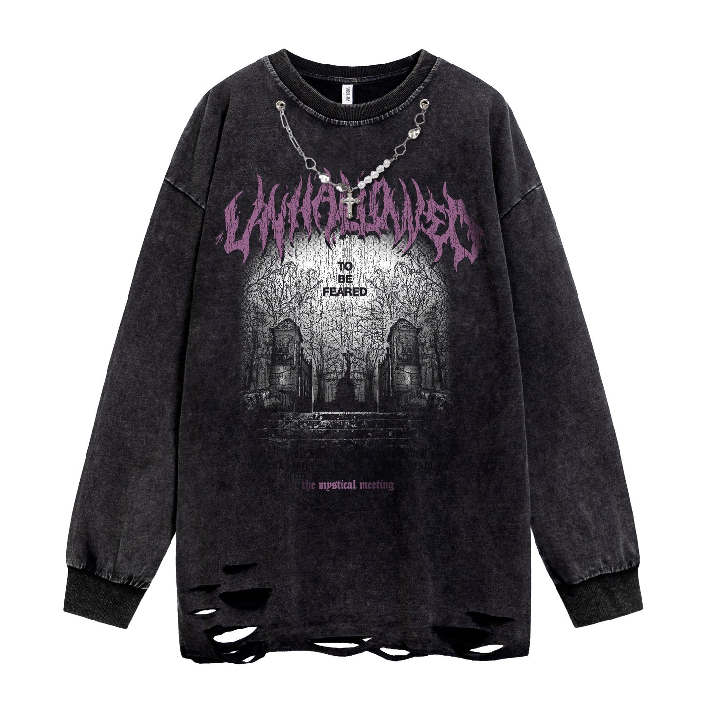Oversize Damage Graphic Print Long Sleeve T-Shirt WN16493