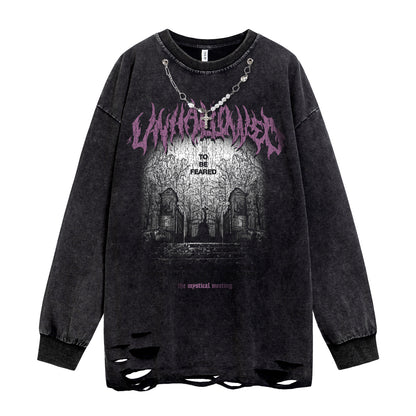 Oversize Damage Graphic Print Long Sleeve T-Shirt WN16493