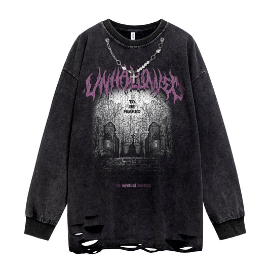 Oversize Damage Graphic Print Long Sleeve T-Shirt WN16493