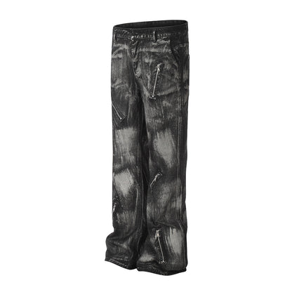 Paint Brush Zipper Design Micro Flare Denim Jeans WN16171