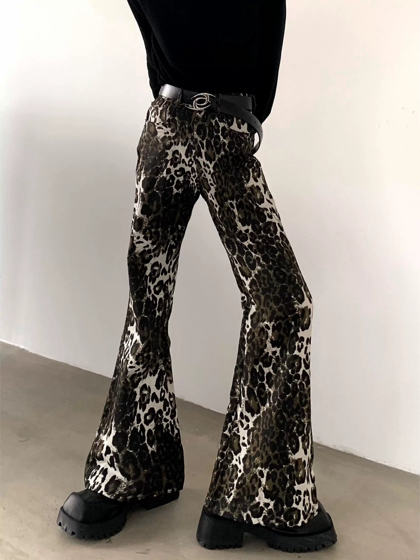 Leopard Print Flare Denim Jeans WN9205