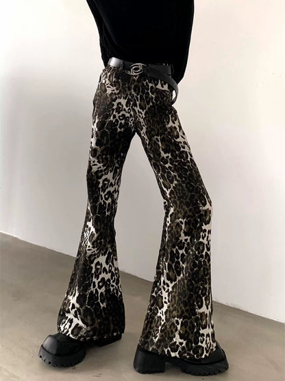 Leopard Print Flare Denim Jeans WN9205