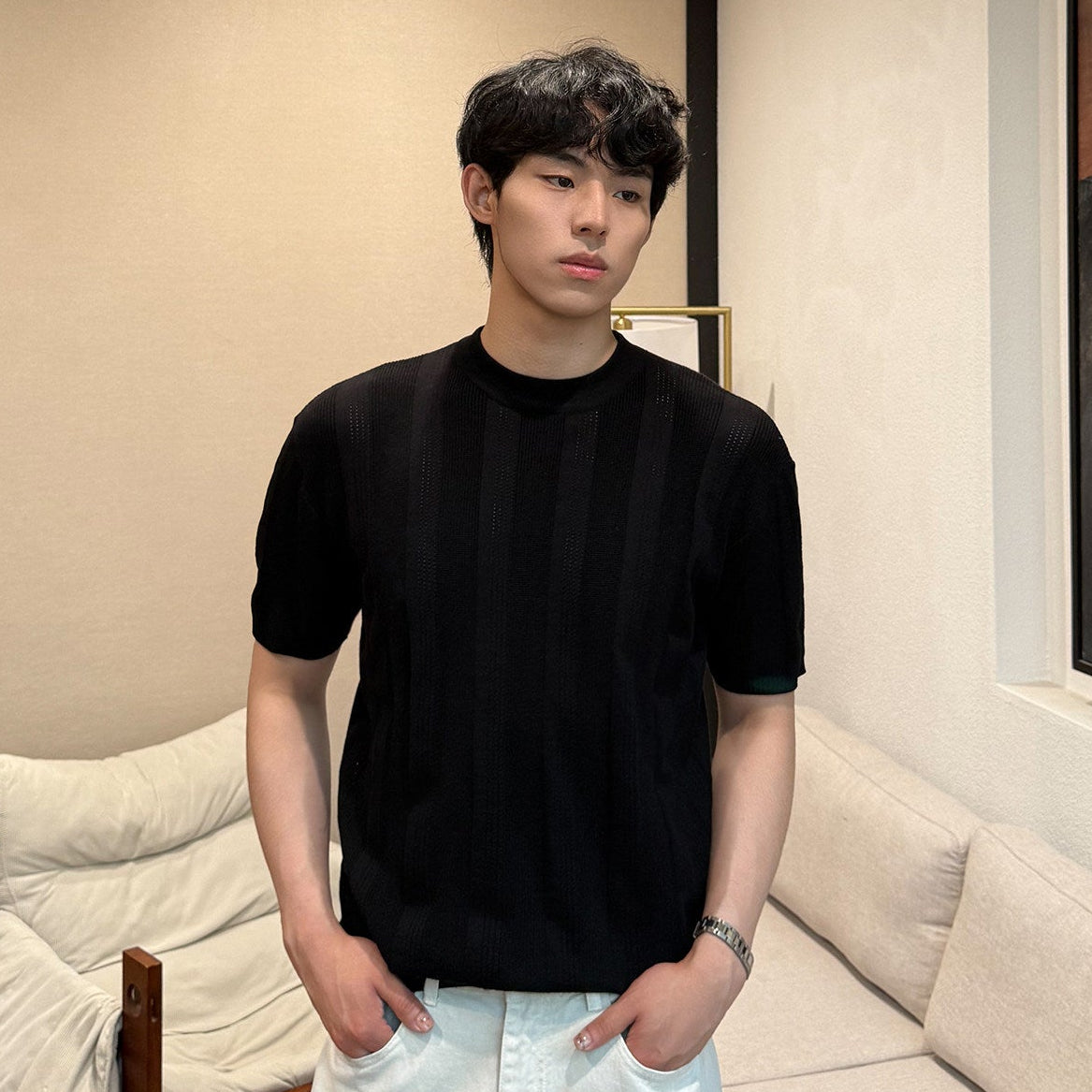 Stripe Knit Short Sleeve T-Shirt WN24915