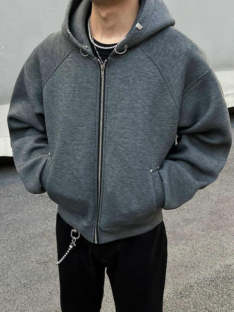 Oversize Zipper Short Hoodie WN19532