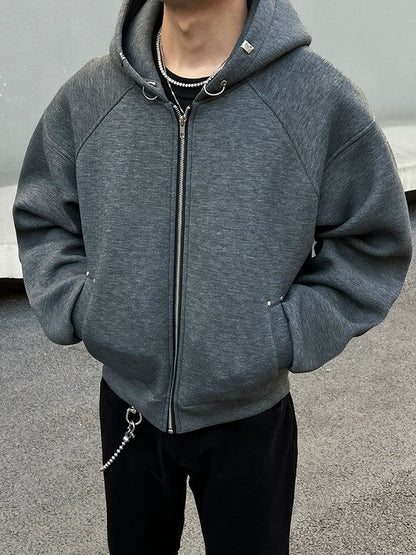 Oversize Zipper Short Hoodie WN19532