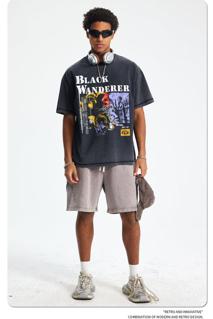 Washed Graphic Print Oversize Short Sleeve T-Shirt WN16254