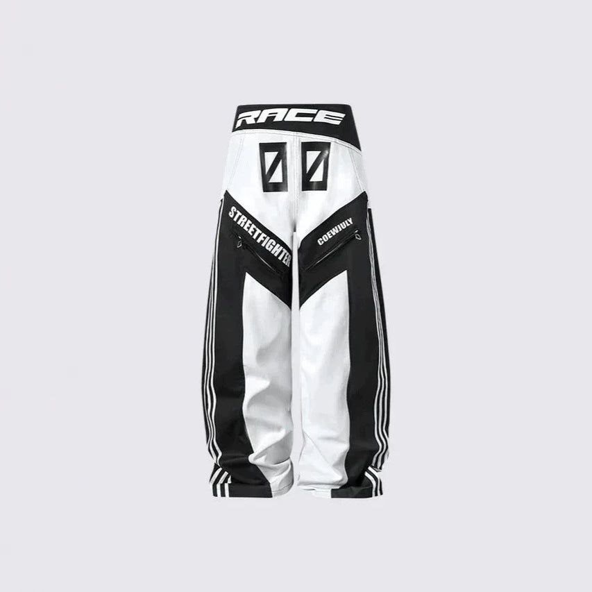 Stripe Graphic Zipper Jacket & Graphic Wide Leg Pants Setup WN28045
