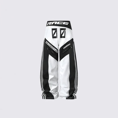 Stripe Graphic Zipper Jacket & Graphic Wide Leg Pants Setup WN28045