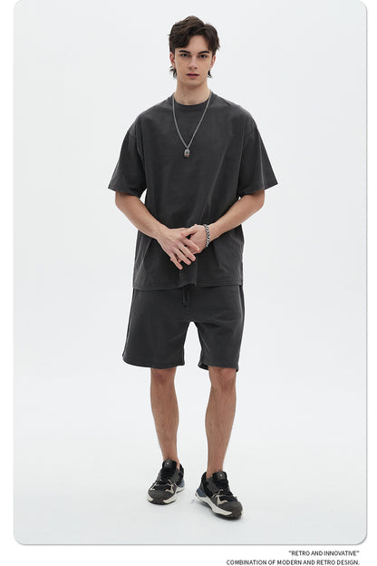 Washed Dyed Oversize Damage Short-sleeve T-shirt & Short Sweatpants Setup WN6630