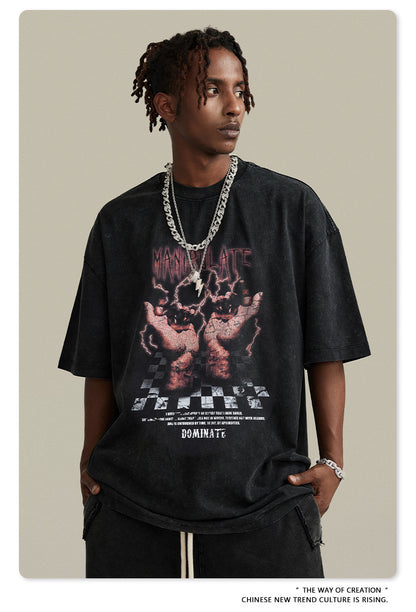 Washed Print Oversize Short-sleeve T-shirt WN6395