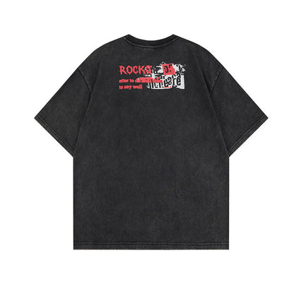 Washed Rock Band Print Short Sleeve T-Shirt WN25485
