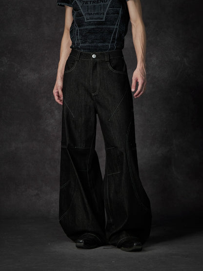 Contrast Stitching Wide Leg Denim Jeans WN18470