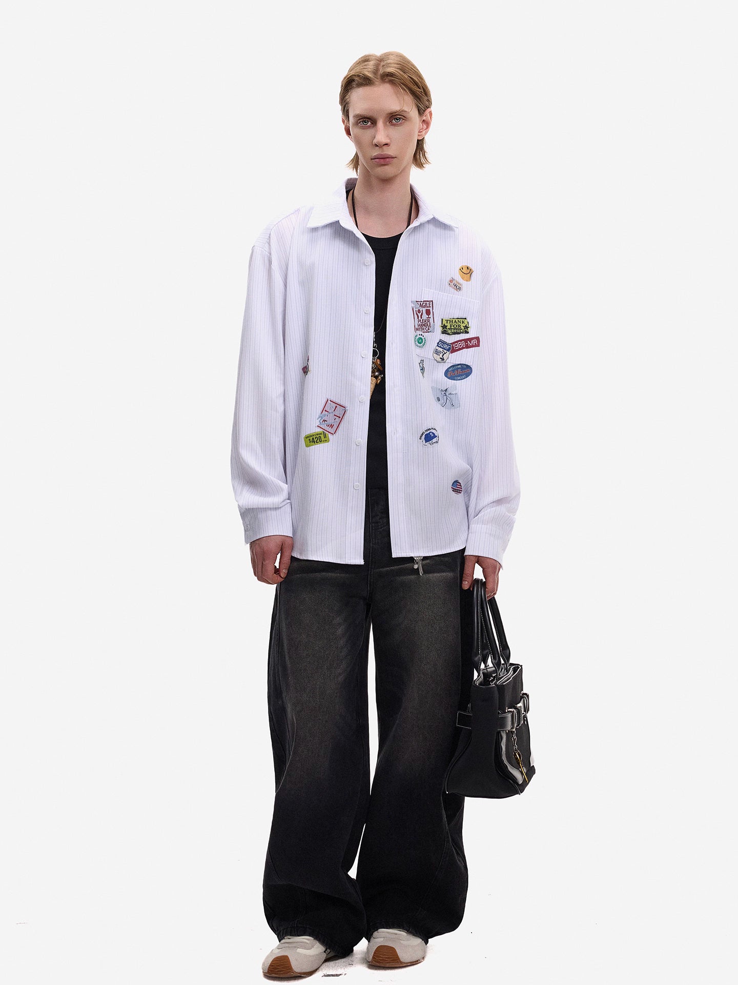 Patch Striped Long Sleeve Shirt WN21431