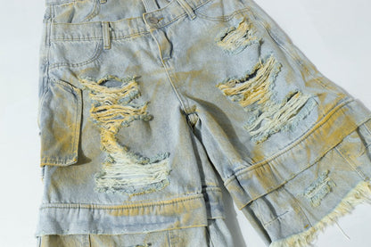 Double Waist Ripped Frayed Wide Leg Half Pants WN27873