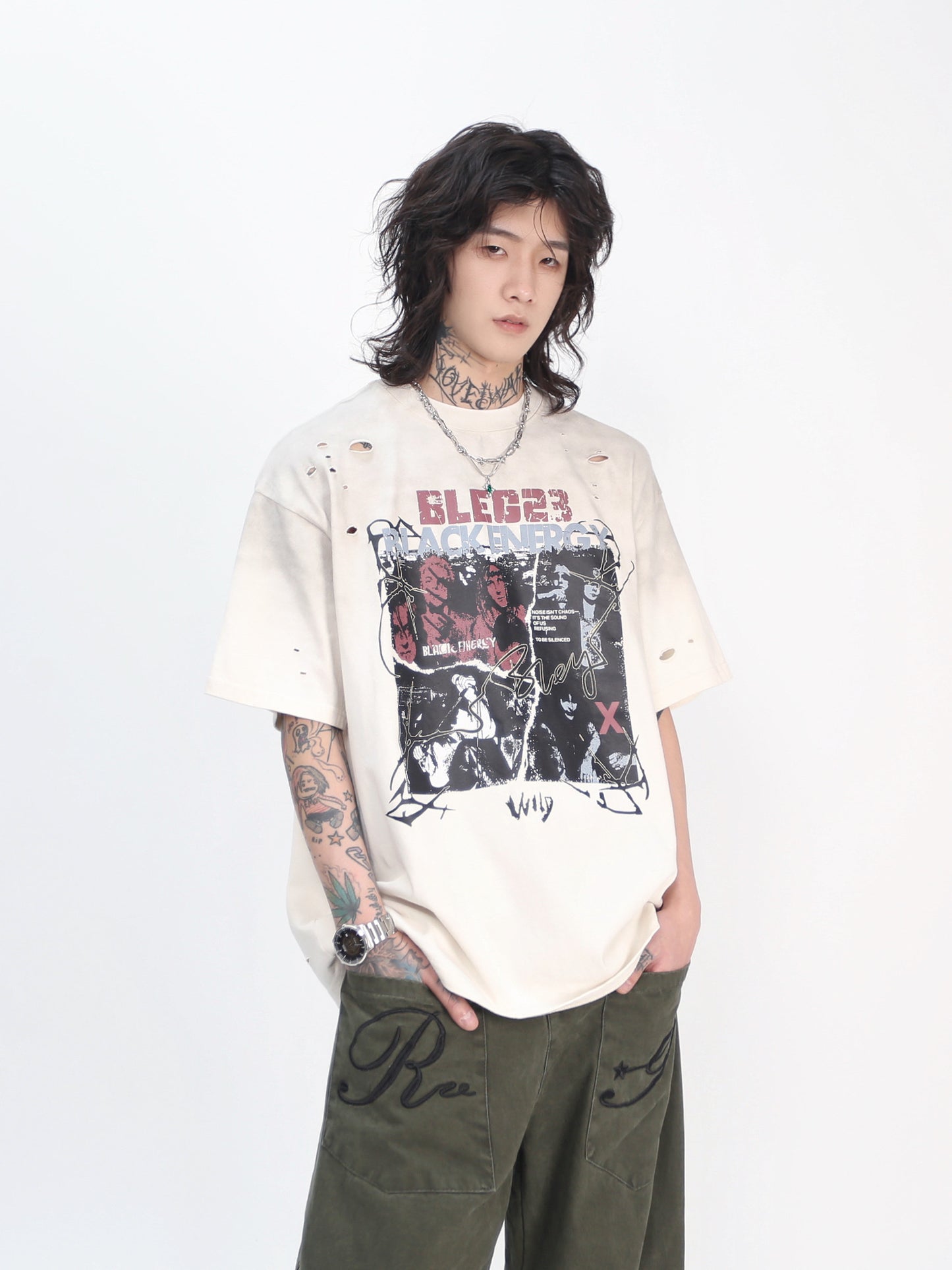 Damage Graphic Print Oversize Short Sleeve T-Shirt WN24494