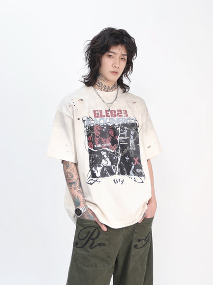 Damage Graphic Print Oversize Short Sleeve T-Shirt WN24494