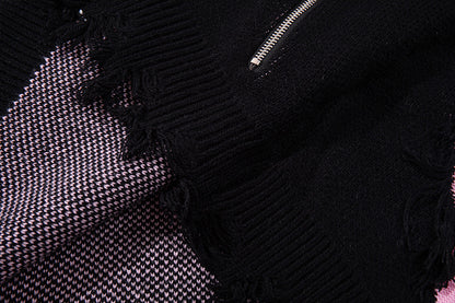 Asymmetric Butterfly Jacquard Chain Detail Knit Sweater WN11513