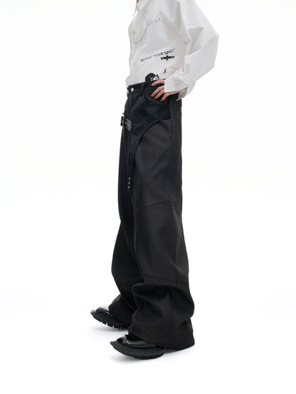 Crocodile Pattern Belted Wide Leg Straight Trousers WN20523