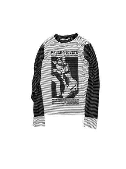 Graphic Print Stripe Long Sleeve T-Shirt WN19068