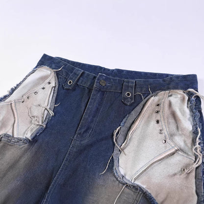 Heavyweight Washed Deconstructed Wide Leg Denim Jeans WN25745