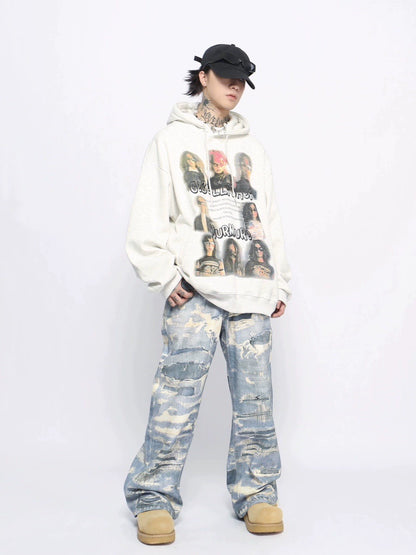 Graffiti Print Fleece Linning Pullover Hoodie WN10933